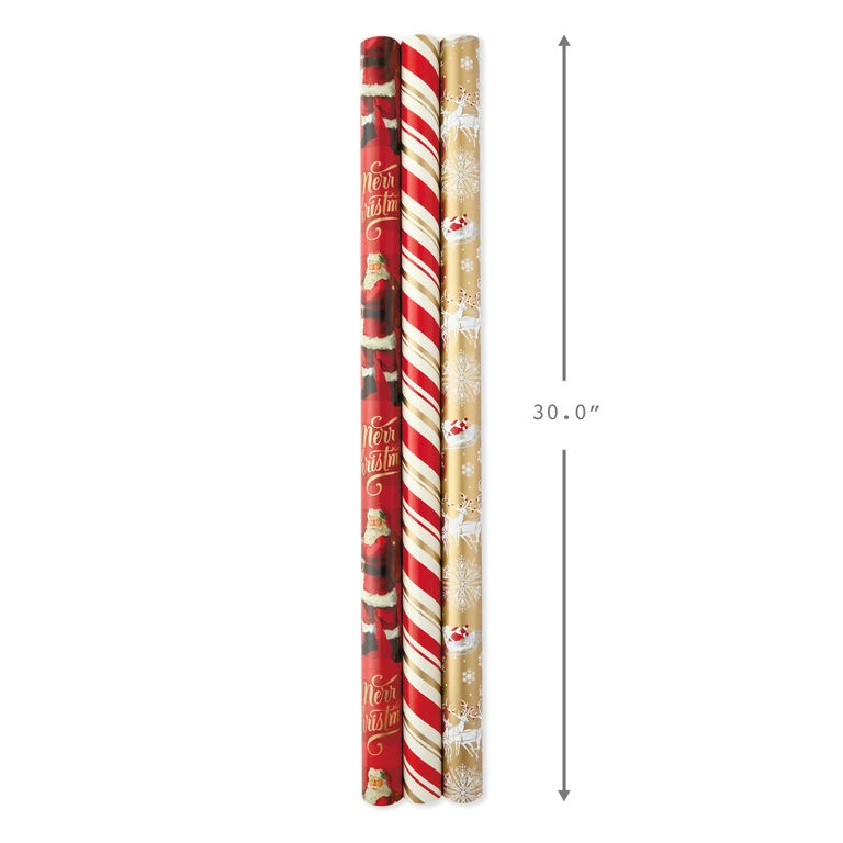 Hallmark Red And Gold 3-Pack Reversible Christmas Wrapping Paper, 120 Sq. Ft. - Image 3