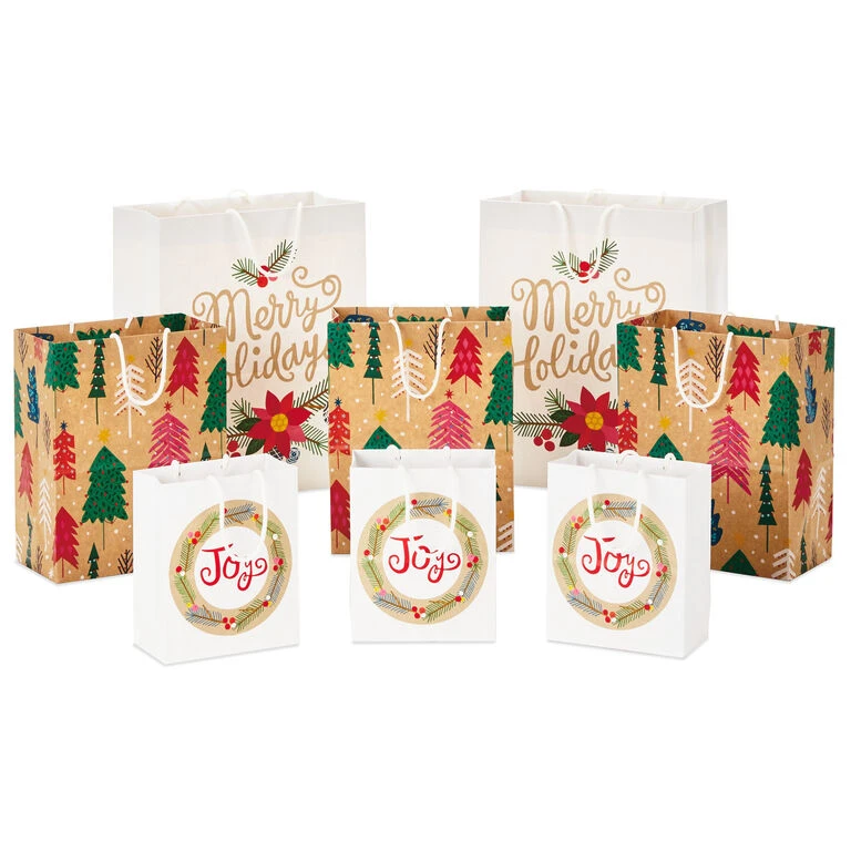 Hallmark Assorted Holiday Merry 8-Pack Small, Medium And Large Christmas Gift Bags