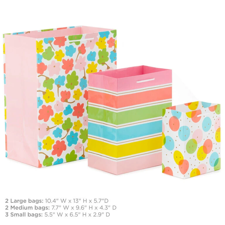 Hallmark Assorted Pastel Designs 8-Pack Small, Medium And Large Gift Bags - Image 3