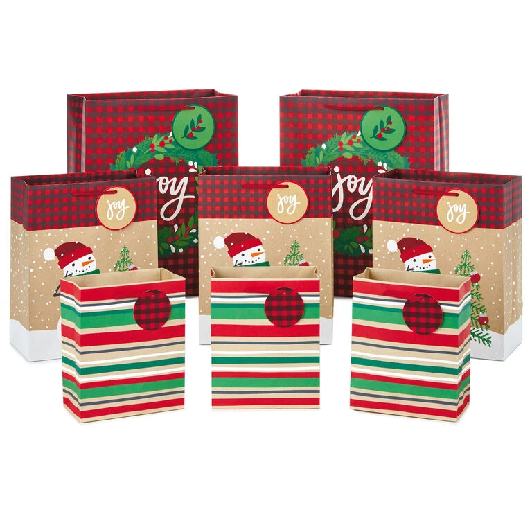 Hallmark Assorted Rustic Designs 8-Pack Small, Medium And Large Christmas Gift Bags