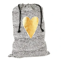 Hallmark 28" Black Dots With Heart Fabric Gift Bag With Tag