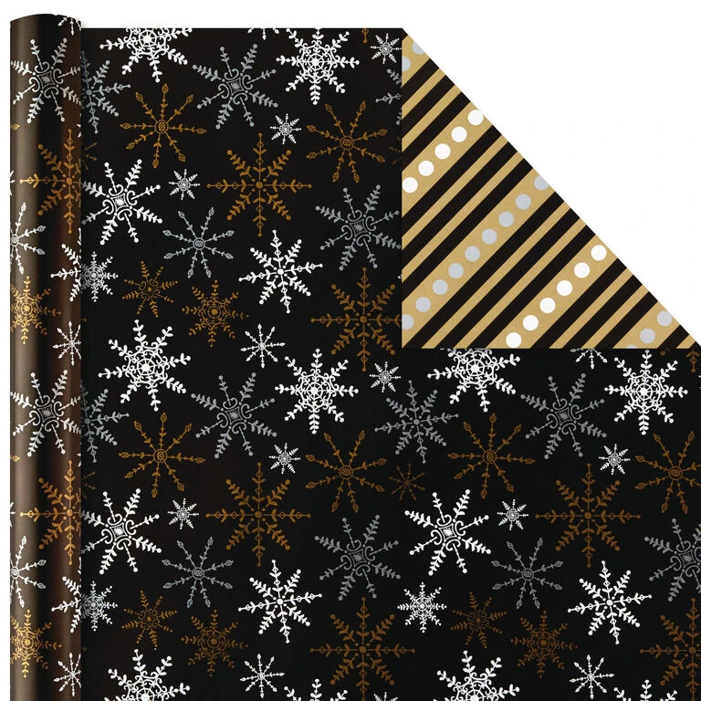 Hallmark Black And Gold 4-Pack Reversible Holiday Wrapping Paper Assortment, 150 Sq. Ft. - Image 6