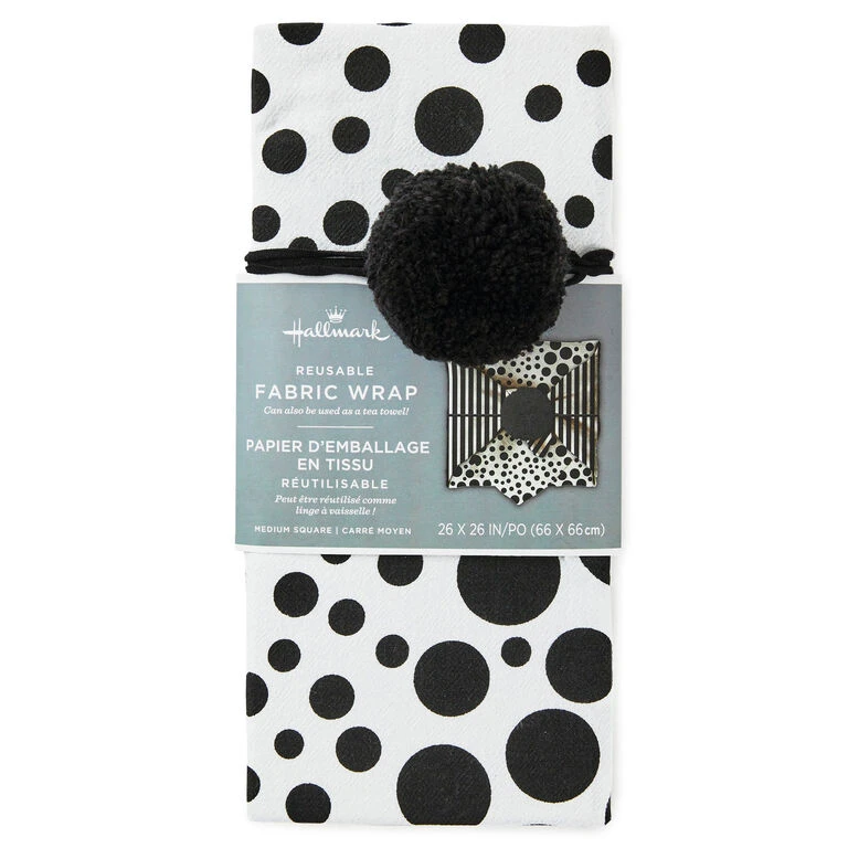 Hallmark 26" Black-and-White Fabric Gift Wrap With Elastic Band - Image 6