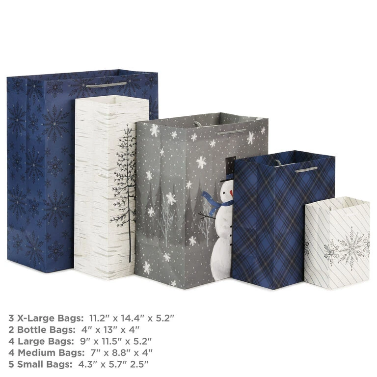 Hallmark Bulk Blue And Gray 18-Pack Holiday Gift Bags, Assorted Sizes And Designs - Image 3