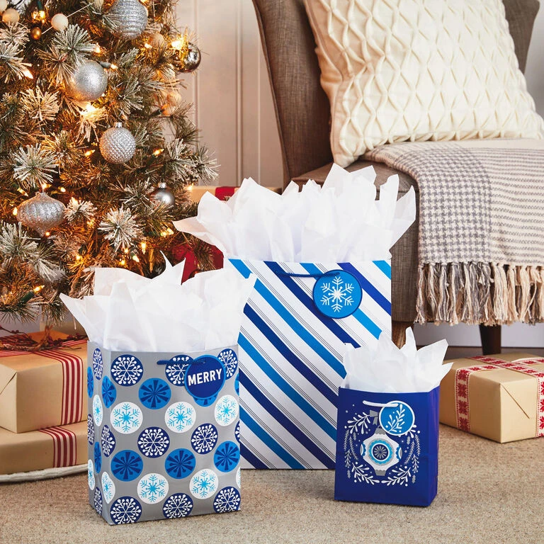Hallmark Blue And Silver 8-Pack Holiday Gift Bags, Assorted Sizes And Designs - Image 2