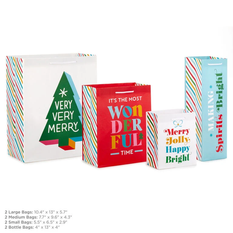 Hallmark Bright Wishes 8-Pack Christmas Gift Bags, Assorted Sizes And Designs - Image 2