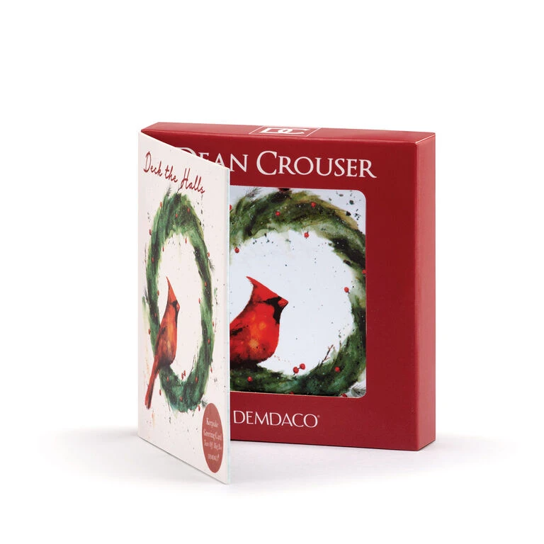 Cardinal On Holly Wreath Magnet Ornament And Matching Card - Image 3