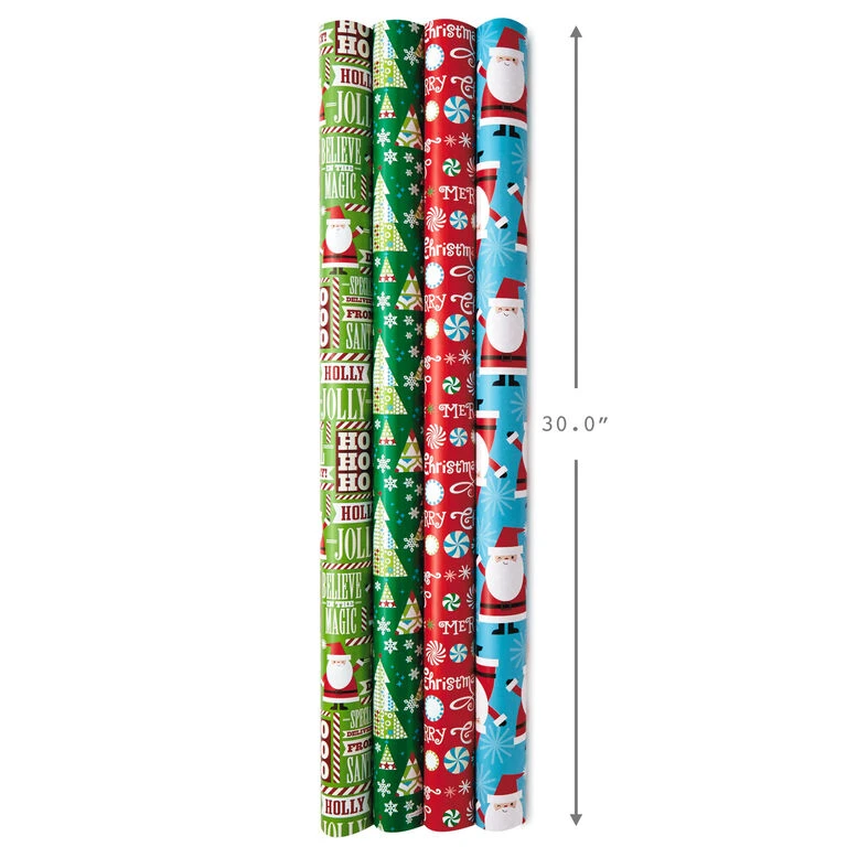 Hallmark Christmas Cheer 4-Pack Reversible Wrapping Paper Assortment, 150 Sq. Ft. - Image 3