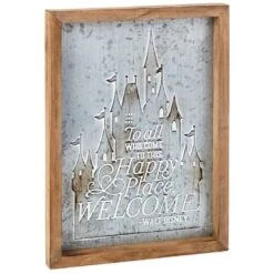 Hallmark Disney Castle Happy Place Wood And Metal Quote Sign, 8.75x12