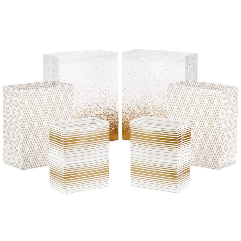 Hallmark Elegant Gold Assorted Sizes 6-Pack Gift Bags
