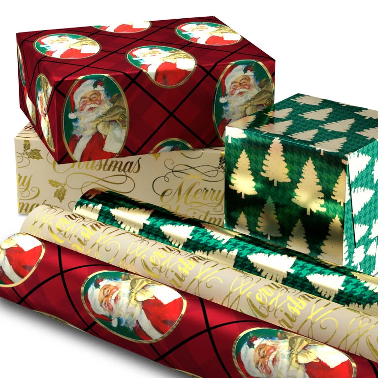 Hallmark Traditional 3-Pack Foil Christmas Wrapping Paper Assortment, 60 Sq. Ft. - Image 2