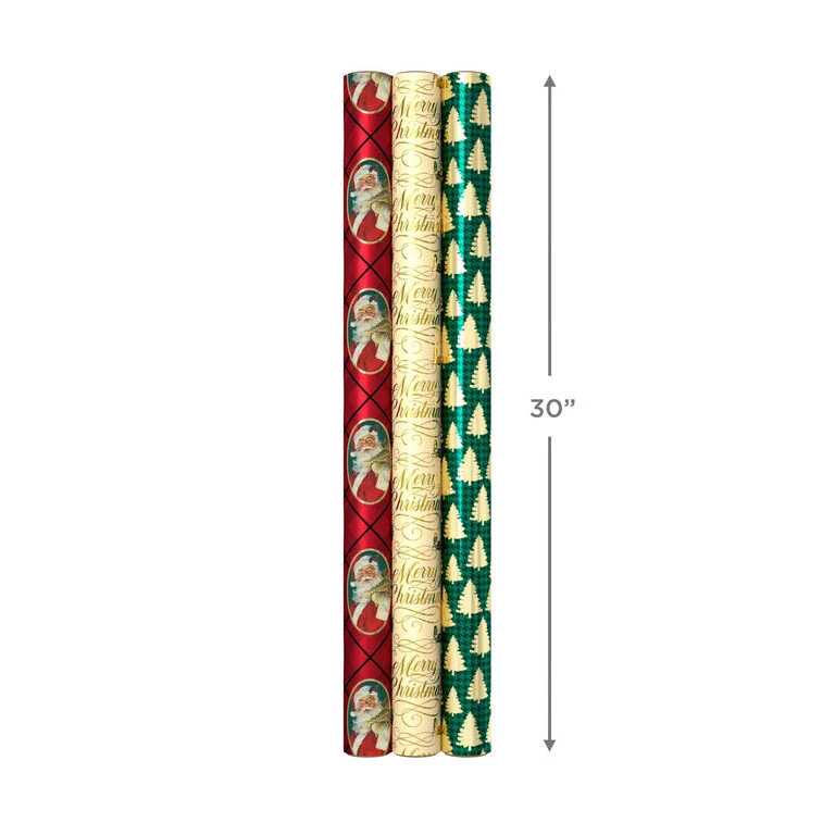 Hallmark Traditional 3-Pack Foil Christmas Wrapping Paper Assortment, 60 Sq. Ft. - Image 8