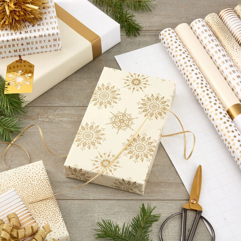 Hallmark Gold And White 6-Pack Holiday Wrapping Paper Assortment, 180 Sq. Ft. - Image 2