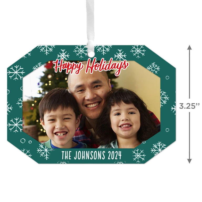 Hallmark Green Snowflake Personalized Text And Photo Metal Ornament - Image 3