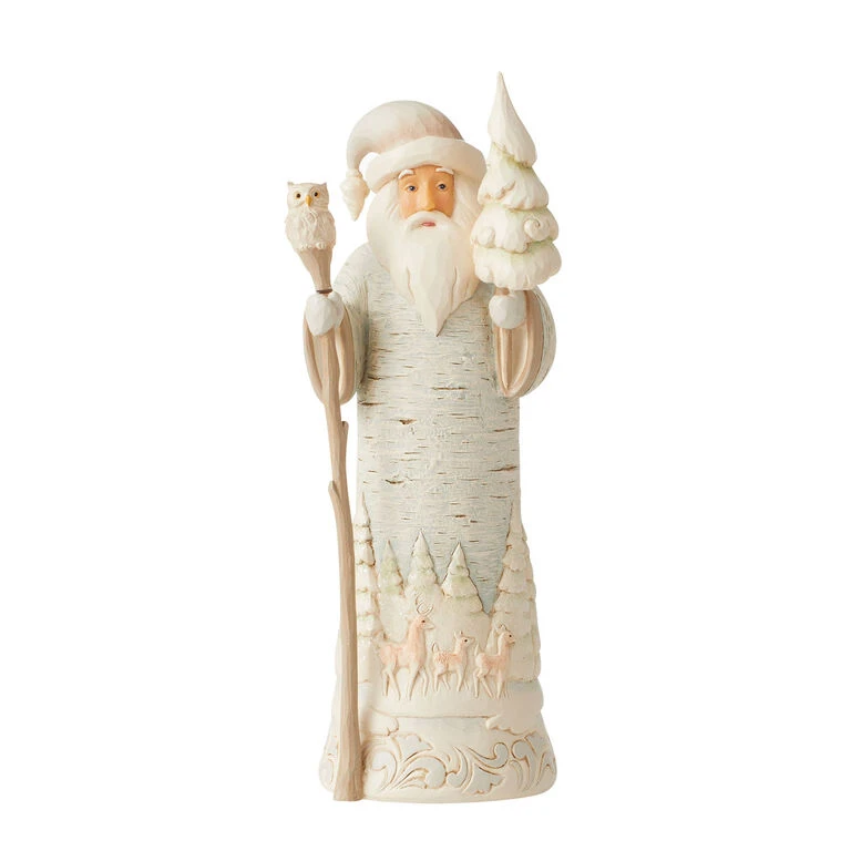 Enesco Jim Shore White Woodland Birch Bark Santa Figurine, 7.75"