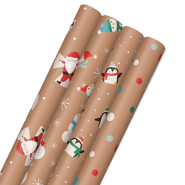 Hallmark Kraft Assorted 4-Pack Christmas Wrapping Paper, 88 Sq. Ft.