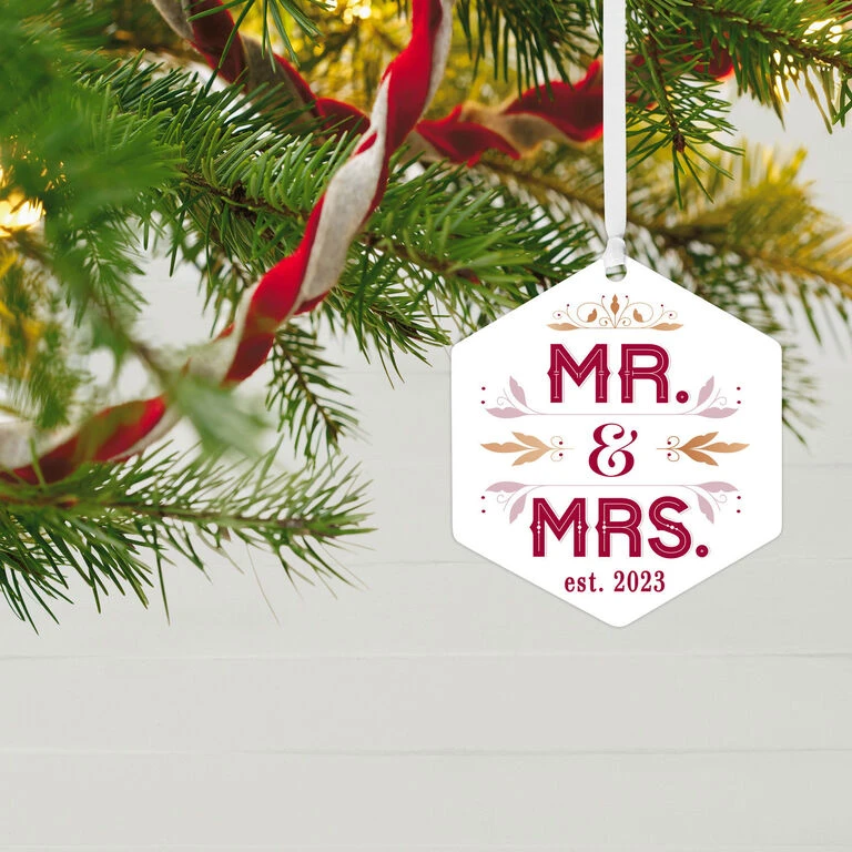 Hallmark Mr. & Mrs. Personalized Text Metal Ornament - Image 2
