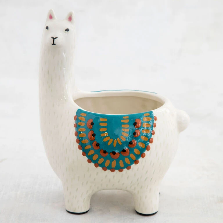 Natural Life Cream Ceramic Llama Planter
