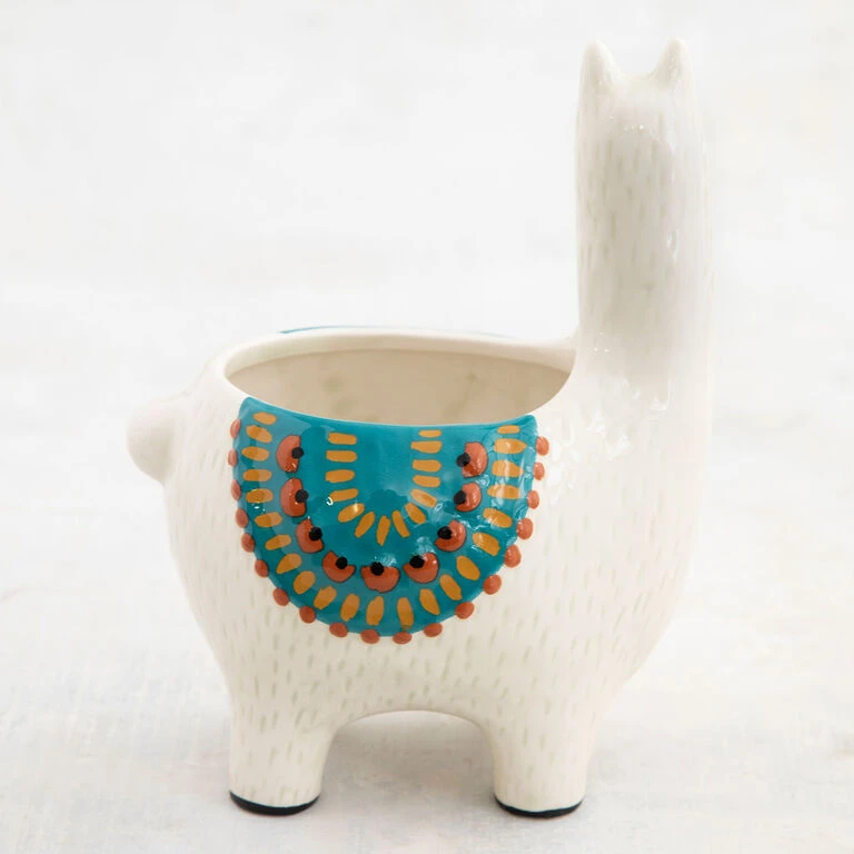 Natural Life Cream Ceramic Llama Planter - Image 3