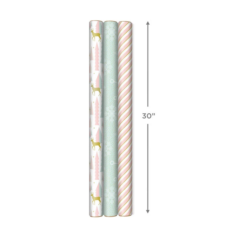 Hallmark Pink And Mint Assorted 3-Pack Christmas Wrapping Paper, 120 Sq. Ft. - Image 7