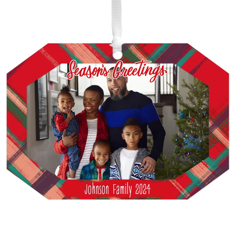 Hallmark Red Plaid Personalized Text And Photo Metal Ornament