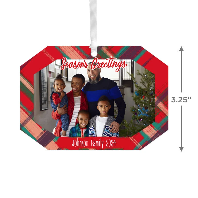Hallmark Red Plaid Personalized Text And Photo Metal Ornament - Image 3