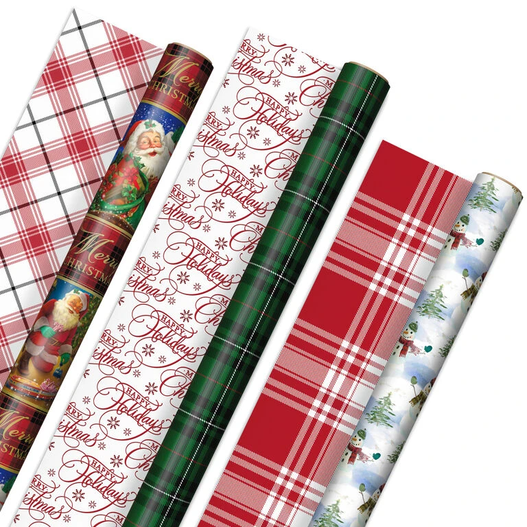 Hallmark Christmas Classics 3-Pack Reversible Wrapping Paper Assortment, 120 Sq. Ft.