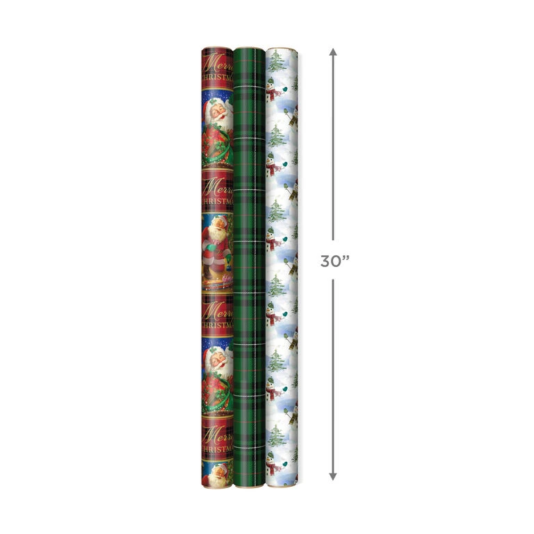Hallmark Christmas Classics 3-Pack Reversible Wrapping Paper Assortment, 120 Sq. Ft. - Image 3