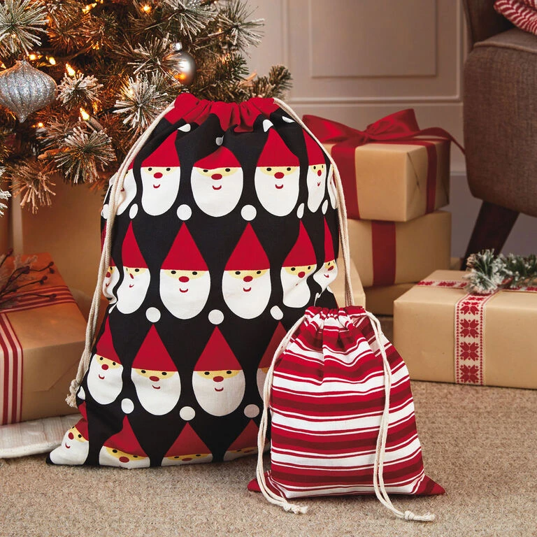 Hallmark 10" And 20" Santa And Stripes 2-Pack Fabric Christmas Gift Bags - Image 2