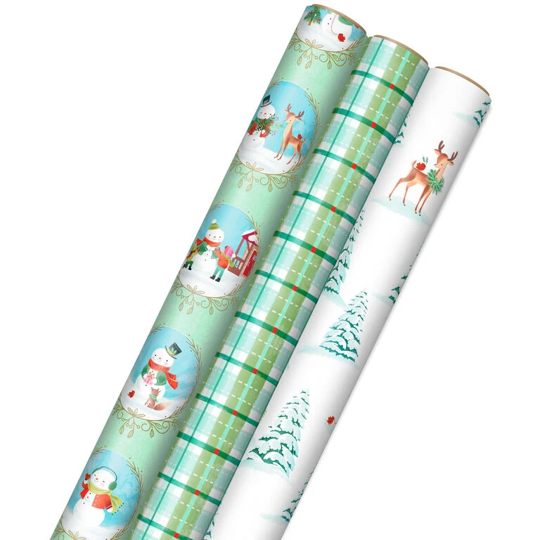 Hallmark Pastel Christmas Prints 3-Pack Wrapping Paper, 120 Sq. Ft.