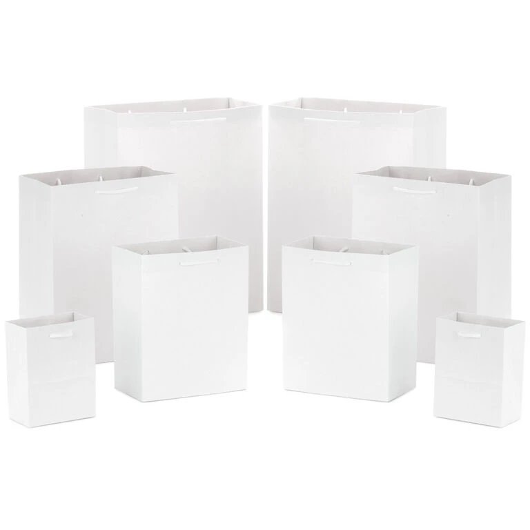 Hallmark White Assorted Sizes 8-Pack Gift Bags