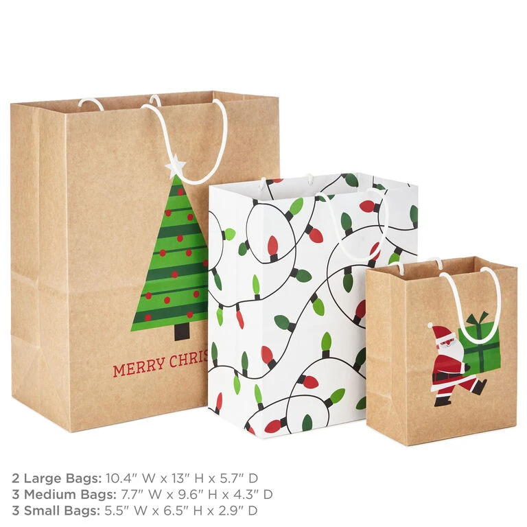 Hallmark Merry Mix 8-Pack Christmas Gift Bags, Assorted Sizes And Designs - Image 3